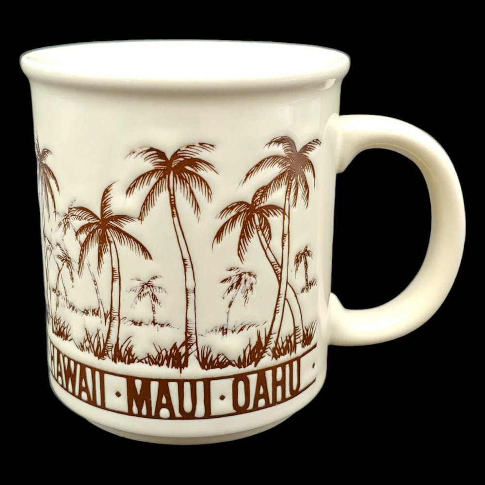 Hawaiian Islands Coffee Mug - 10oz Embossed Palm Trees Oahu Hawaii Maui Kauai